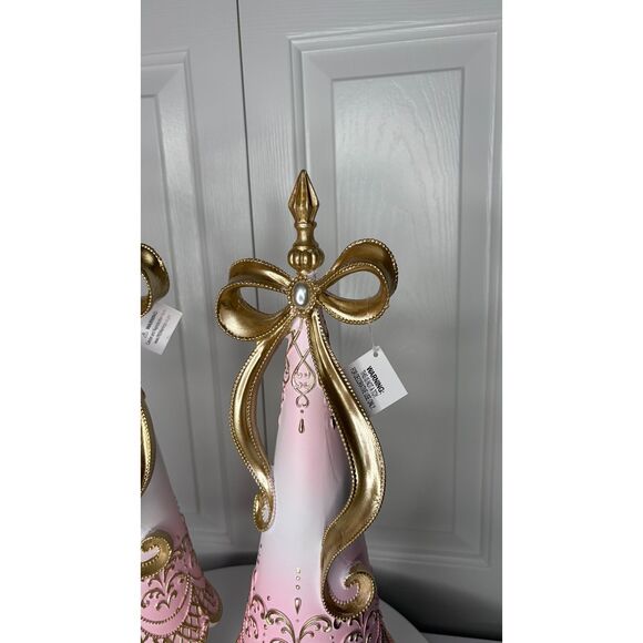 Pink & Gold Glam Christmas Tree Décor – Pearl Bow Finial – Baroque Lace Detail - Picture 7 of 12